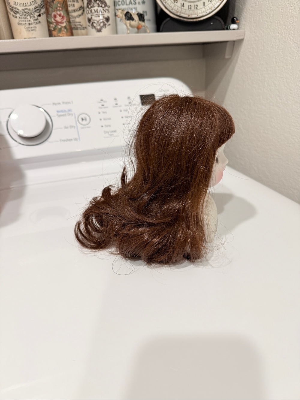 Vintage Porcelain Doll Head Display with Brown Hair-for Crafting - Picture 10 of 13